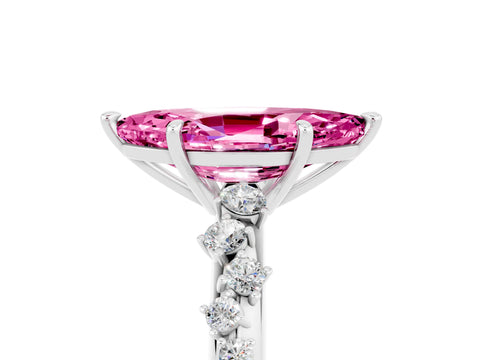 White gold Marquise Cut Pink Sapphire Cluster Side Stone Solitaire Ring with Prong Setting_72