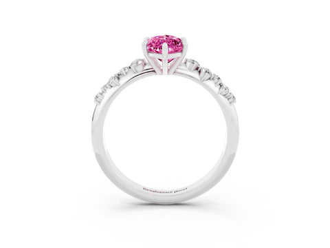 White gold Marquise Cut Pink Sapphire Cluster Side Stone Solitaire Ring with Prong Setting_75