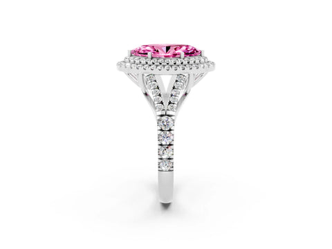 White gold Marquise Cut Pink Sapphire Double Halo Ring with Split Shank and Prong Setting_14