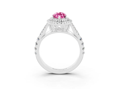 White gold Marquise Cut Pink Sapphire Double Halo Ring with Split Shank and Prong Setting_15