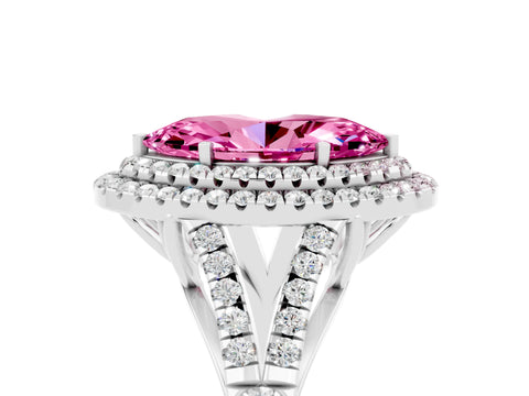 White gold Marquise Cut Pink Sapphire Double Halo Ring with Split Shank and Prong Setting_29