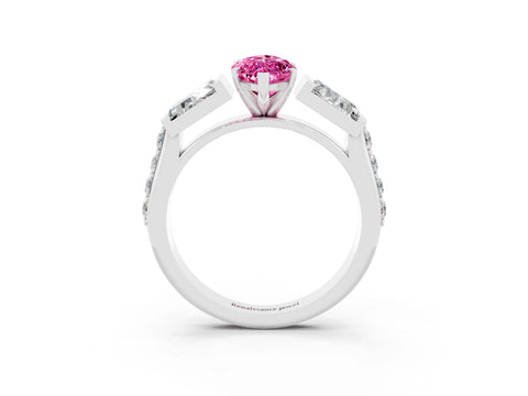 White gold Marquise Cut Pink Sapphire Engagement Ring with Baguette Side Stones and Channel Set Band_3