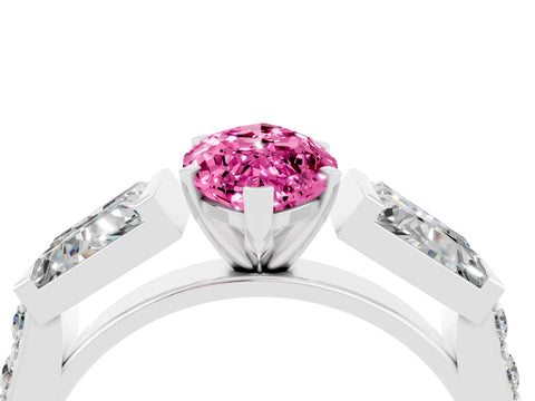 White gold Marquise Cut Pink Sapphire Engagement Ring with Baguette Side Stones and Channel Set Band_4