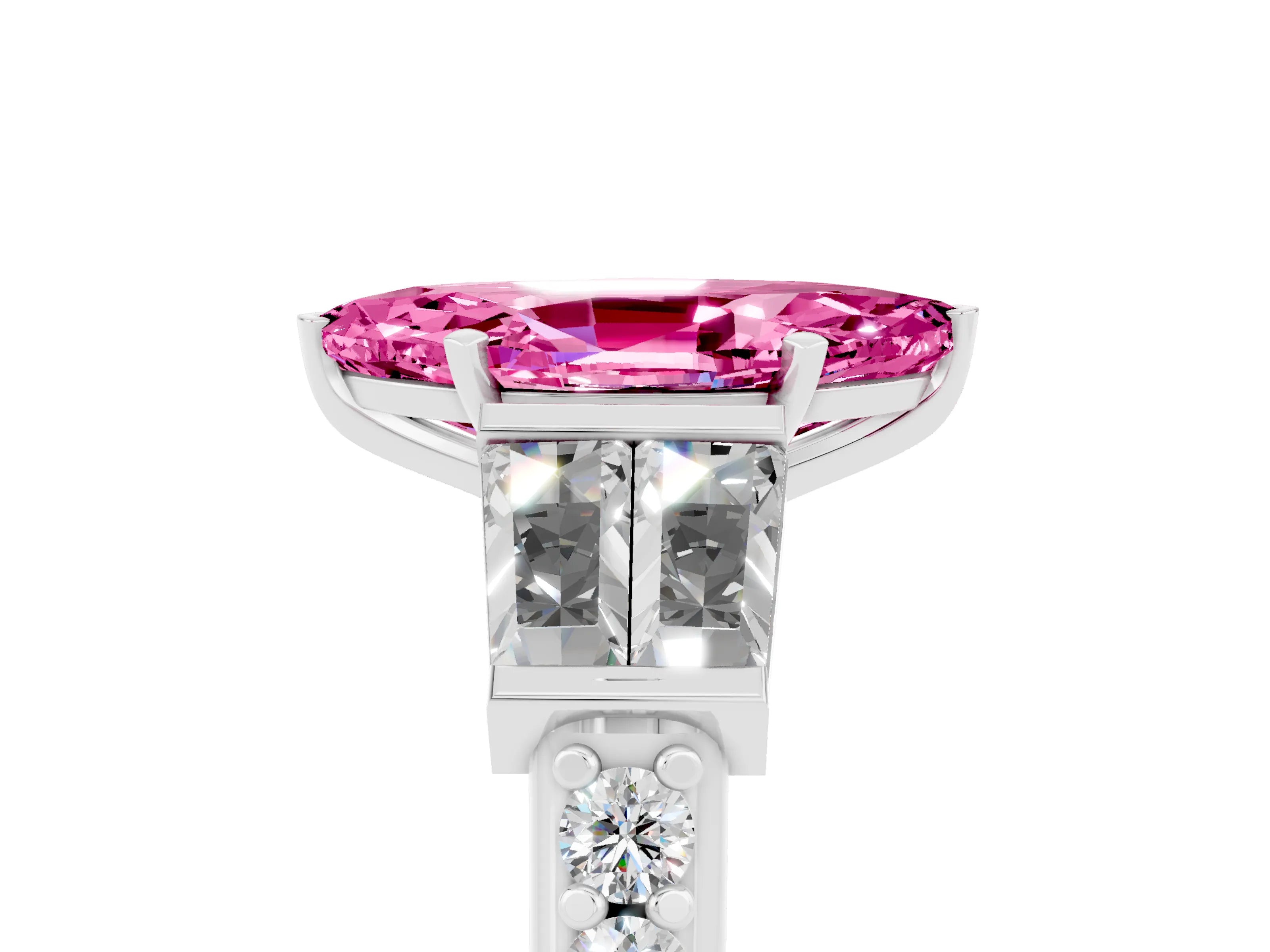 White gold Marquise Cut Pink Sapphire Engagement Ring with Baguette Side Stones and Channel Set Band_5