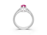 White gold Marquise Cut Pink Sapphire Engagement Ring with Milgrain Channel Set Band and Prong Setting_27