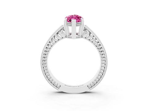 White gold Marquise Cut Pink Sapphire Engagement Ring with Milgrain Channel Set Band and Prong Setting_27