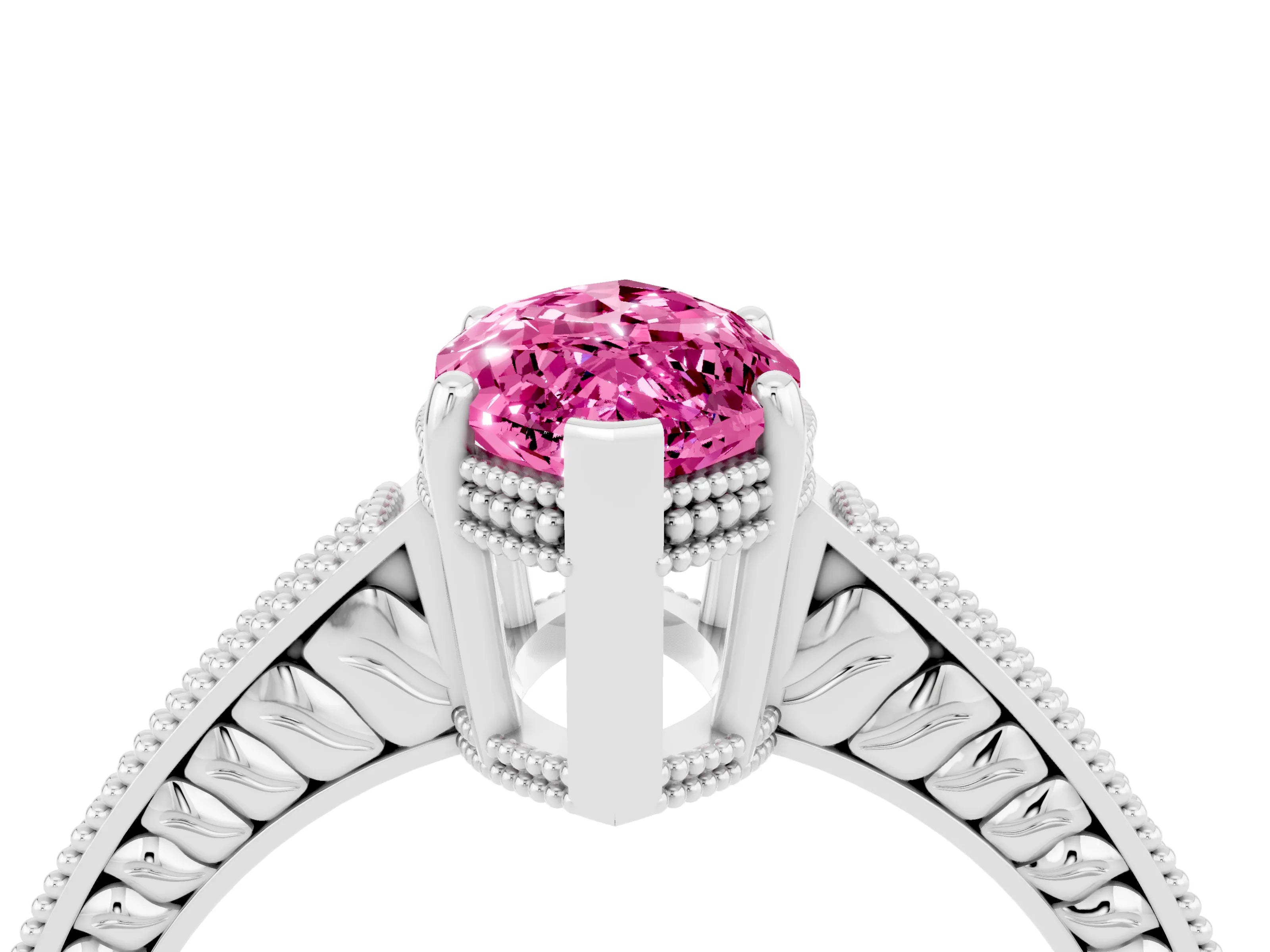 White gold Marquise Cut Pink Sapphire Engagement Ring with Milgrain Channel Set Band and Prong Setting_28