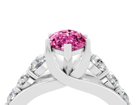 White gold Marquise Cut Pink Sapphire Engagement Ring with Pavé Band and Four-Prong Setting_4