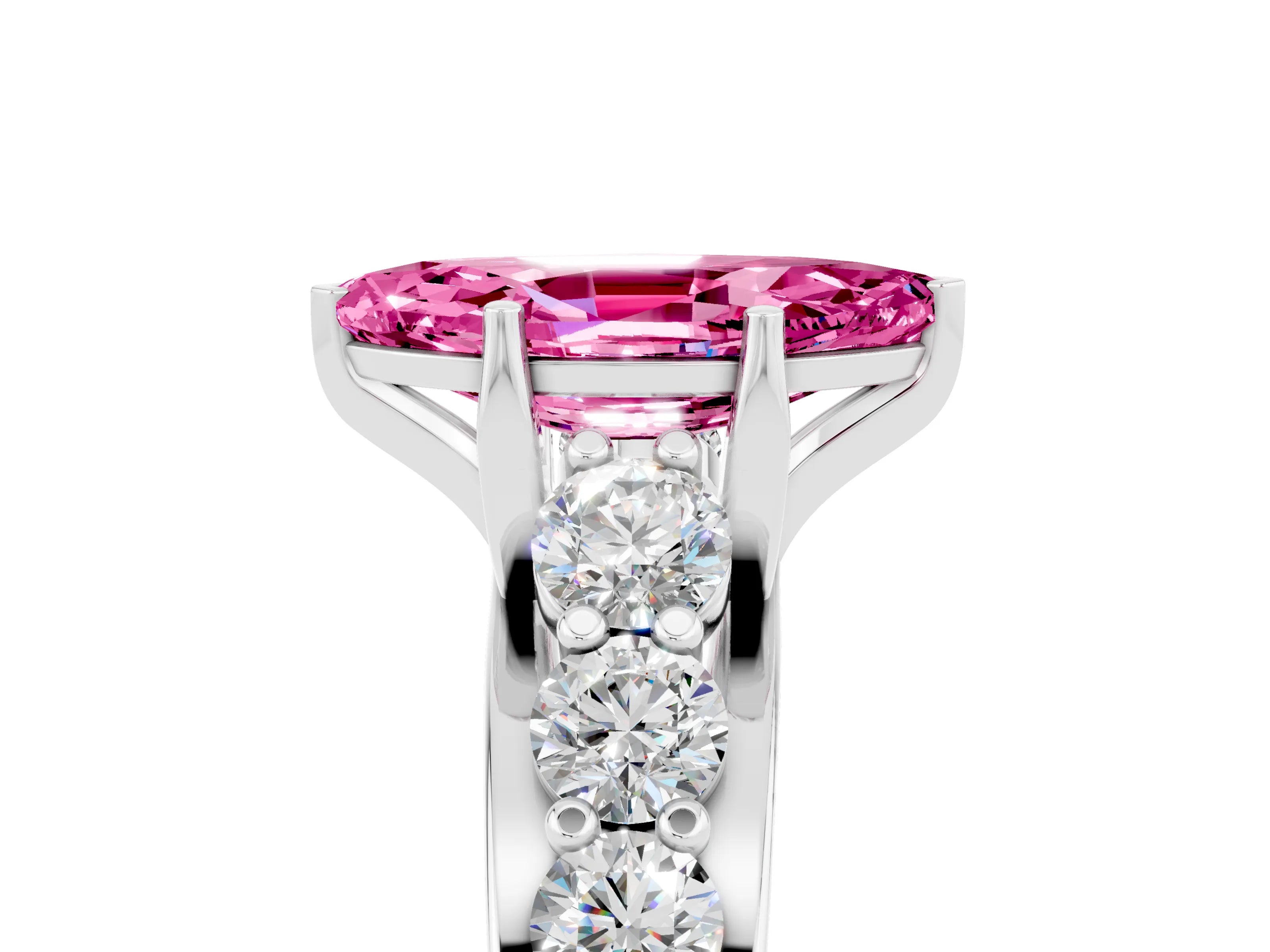 White gold Marquise Cut Pink Sapphire Engagement Ring with Pavé Band and Four-Prong Setting_5