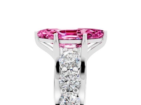 White gold Marquise Cut Pink Sapphire Engagement Ring with Pavé Band and Four-Prong Setting_5