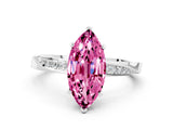 White gold Marquise Cut Pink Sapphire Engagement Ring with Side Stone Accents and Four-Prong Setting_24