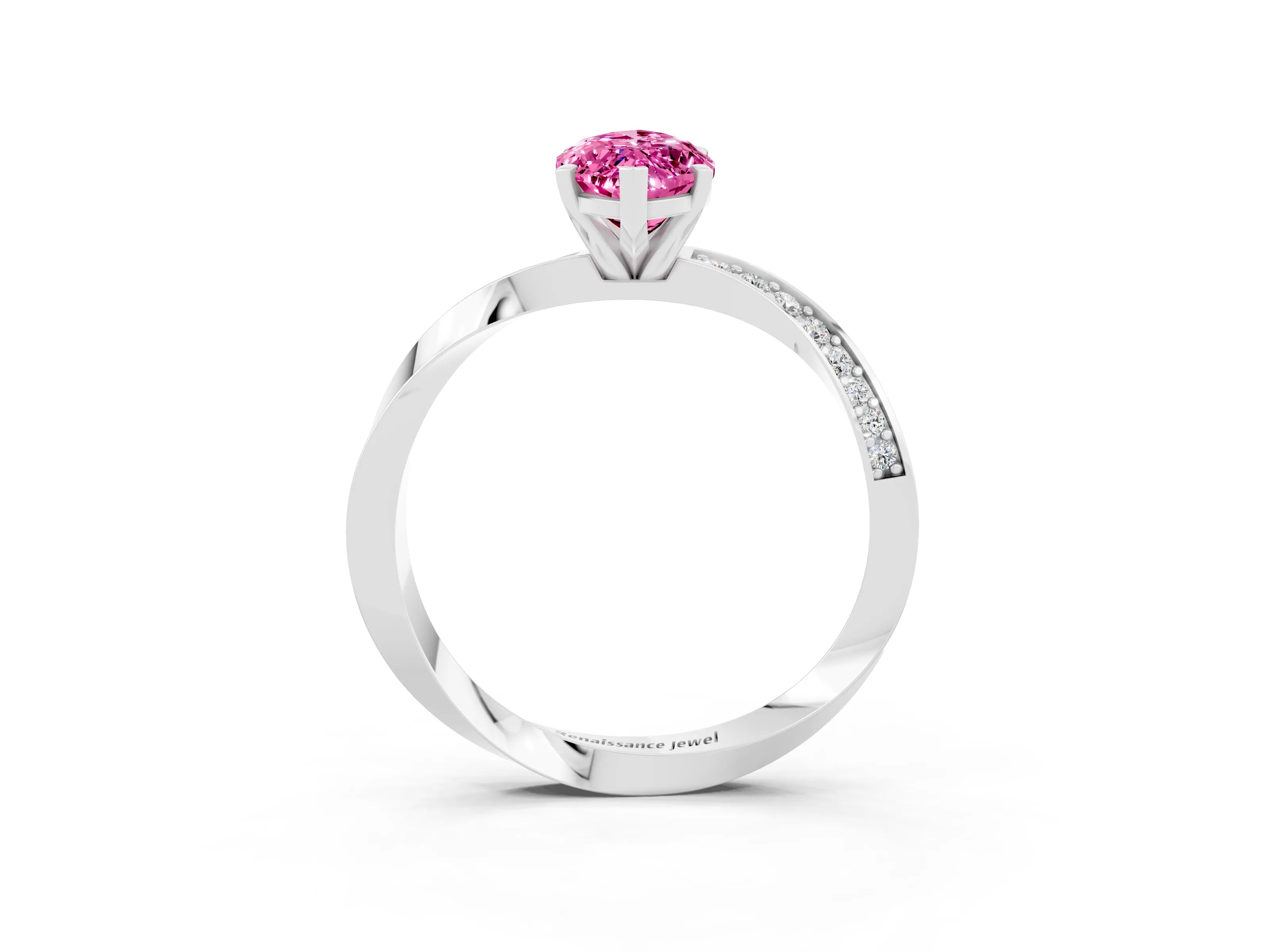 White gold Marquise Cut Pink Sapphire Engagement Ring with Side Stone Accents and Four-Prong Setting_54