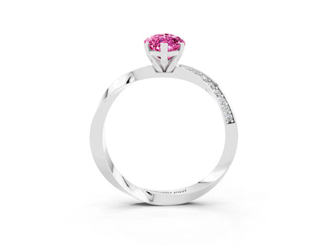White gold Marquise Cut Pink Sapphire Engagement Ring with Side Stone Accents and Four-Prong Setting_54