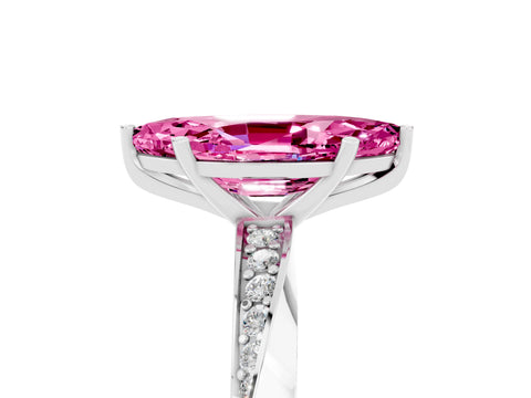 White gold Marquise Cut Pink Sapphire Engagement Ring with Side Stone Accents and Four-Prong Setting_56