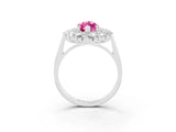 White gold Marquise Cut Pink Sapphire Floral Double Halo Engagement Ring with Prong Setting_39