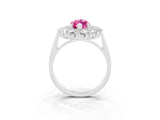 White gold Marquise Cut Pink Sapphire Floral Double Halo Engagement Ring with Prong Setting_64