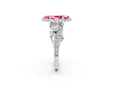 Platinum 2.96 Carat Marquise Pink Sapphire Halo Ring with Milgrain Pavé Band and Four-Prong Setting