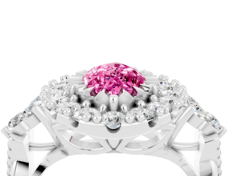 White gold Marquise Cut Pink Sapphire Halo Ring with Pavé Band and Four-Prong Setting_16
