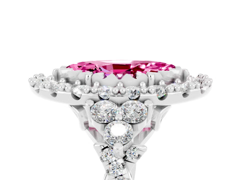 White gold Marquise Cut Pink Sapphire Halo Ring with Pavé Band and Four-Prong Setting_17