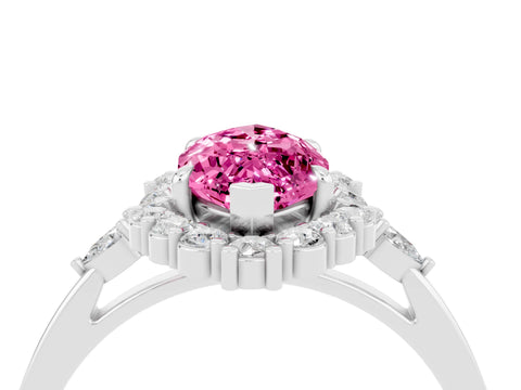 White gold Marquise Cut Pink Sapphire Halo Ring with Pear Side Stones and Prong Setting_46