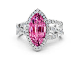 White gold Marquise Cut Pink Sapphire Halo Ring with Round Split Shank and Prong Setting_78