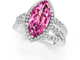 White gold Marquise Cut Pink Sapphire Halo Ring with Round Split Shank and Prong Setting_79