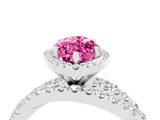 White gold Marquise Cut Pink Sapphire Halo Ring with Round Split Shank and Prong Setting_82