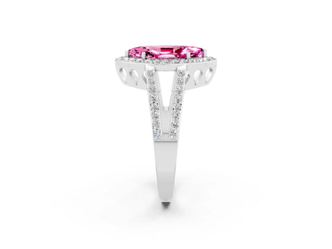 White gold Marquise Cut Pink Sapphire Halo Ring with Split Shank U-Prong Band and Four-Prong Setting_2