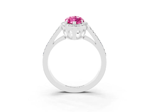 White gold Marquise Cut Pink Sapphire Halo Ring with Split Shank U-Prong Band and Four-Prong Setting_3