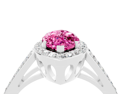 White gold Marquise Cut Pink Sapphire Halo Ring with Split Shank U-Prong Band and Four-Prong Setting_4