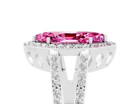 White gold Marquise Cut Pink Sapphire Halo Ring with Split Shank U-Prong Band and Four-Prong Setting_5