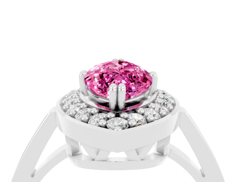 White gold Marquise Cut Pink Sapphire Halo Ring with Split Shank and Four-Prong Setting_16