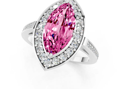 White gold Marquise Cut Pink Sapphire Halo Ring with Split Shank and Four-Prong Setting_1