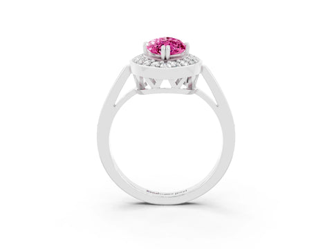 White gold Marquise Cut Pink Sapphire Halo Ring with Split Shank and Four-Prong Setting_3