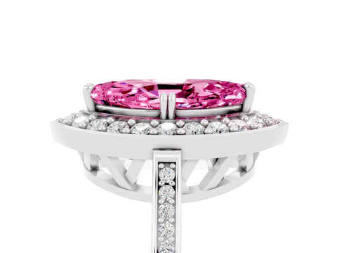 White gold Marquise Cut Pink Sapphire Halo Ring with Split Shank and Four-Prong Setting_5