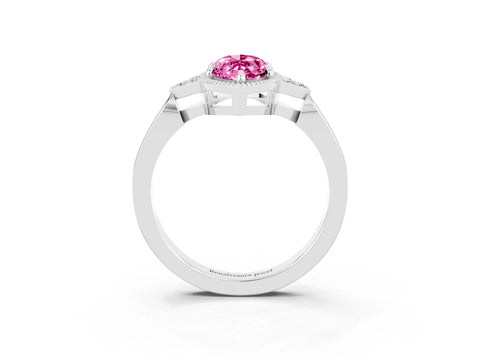 White gold Marquise Cut Pink Sapphire Halo Ring with Tapered Band and Four-Prong Setting_3