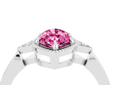 White gold Marquise Cut Pink Sapphire Halo Ring with Tapered Band and Four-Prong Setting_4