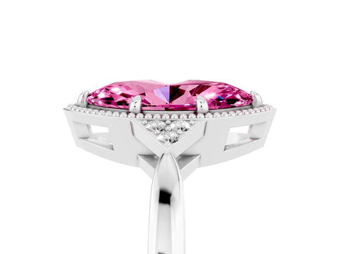 White gold Marquise Cut Pink Sapphire Halo Ring with Tapered Band and Four-Prong Setting_5