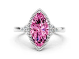 White gold Marquise Cut Pink Sapphire Halo Ring with Tapered Band and Four-Prong Setting