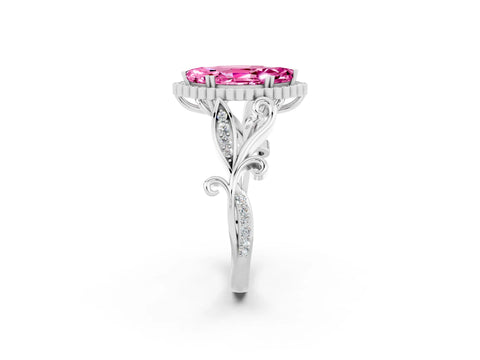 White gold Marquise Cut Pink Sapphire Halo Ring with Vintage Split Shank and Four-Prong Setting_26