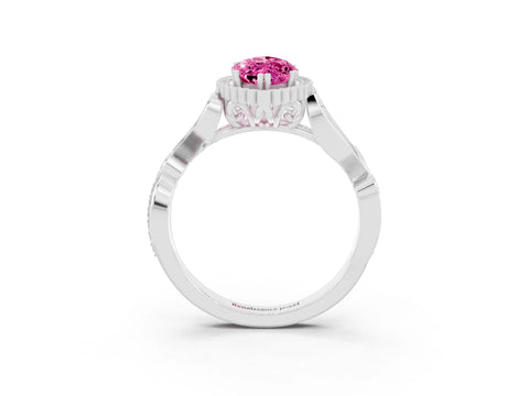 White gold Marquise Cut Pink Sapphire Halo Ring with Vintage Split Shank and Four-Prong Setting_27