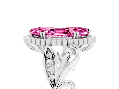 White gold Marquise Cut Pink Sapphire Halo Ring with Vintage Split Shank and Four-Prong Setting_29