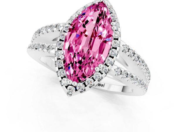White gold Marquise Cut Pink Sapphire Halo Split Shank Engagement Ring
