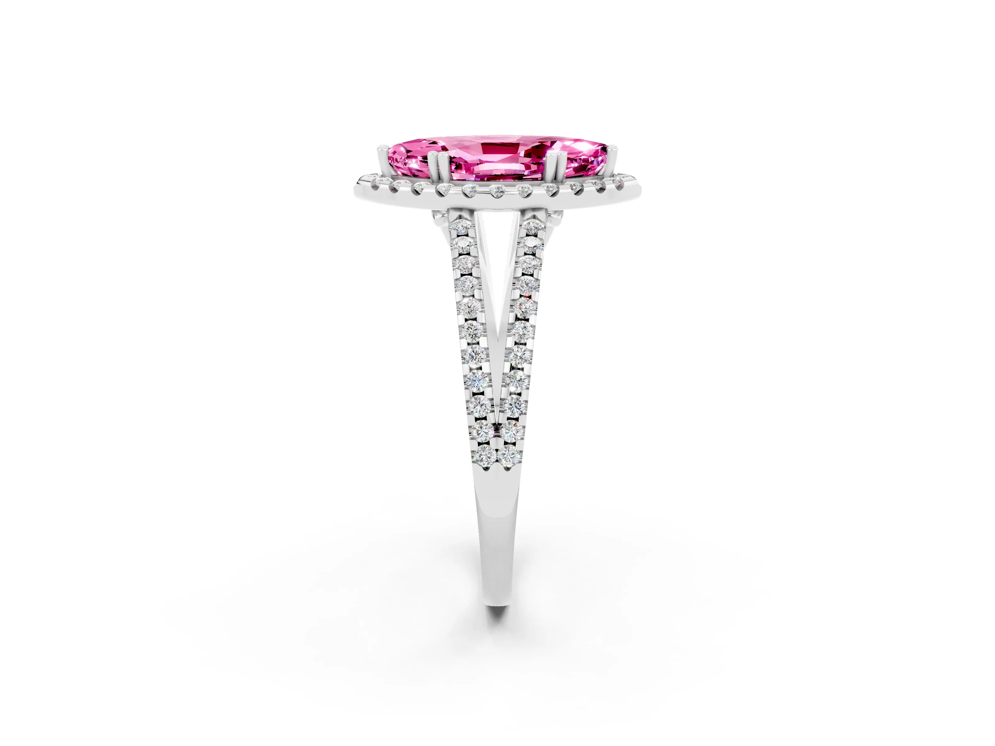 White gold Marquise Cut Pink Sapphire Halo Split Shank Engagement Ring_14