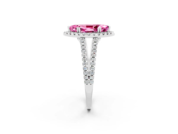 White gold Marquise Cut Pink Sapphire Halo Split Shank Engagement Ring