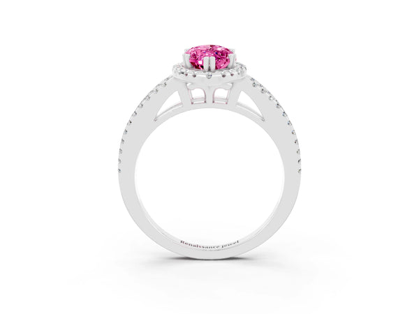 Platinum Marquise Cut Pink Sapphire Halo Split Shank Engagement Ring