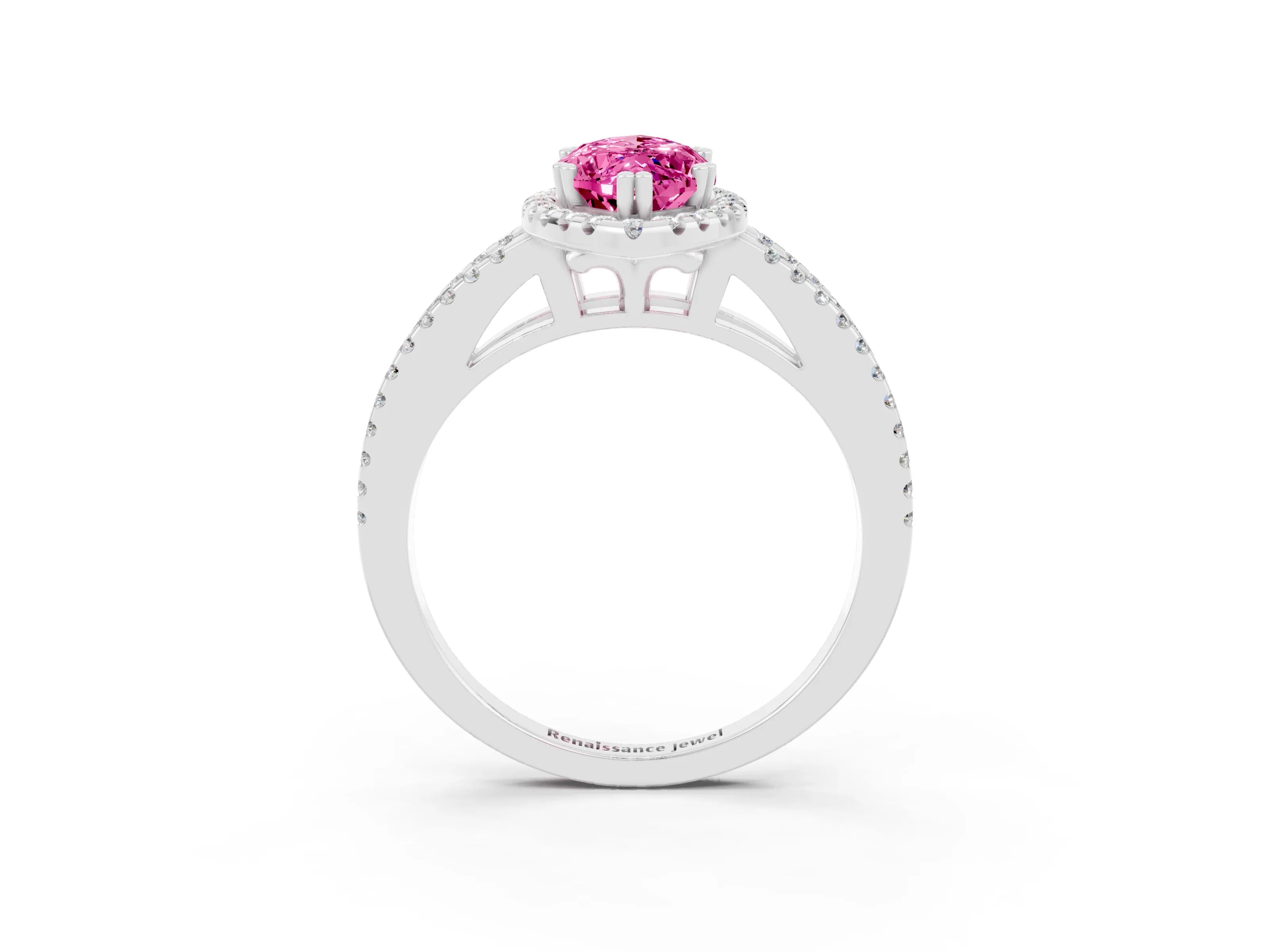 White gold Marquise Cut Pink Sapphire Halo Split Shank Engagement Ring_15