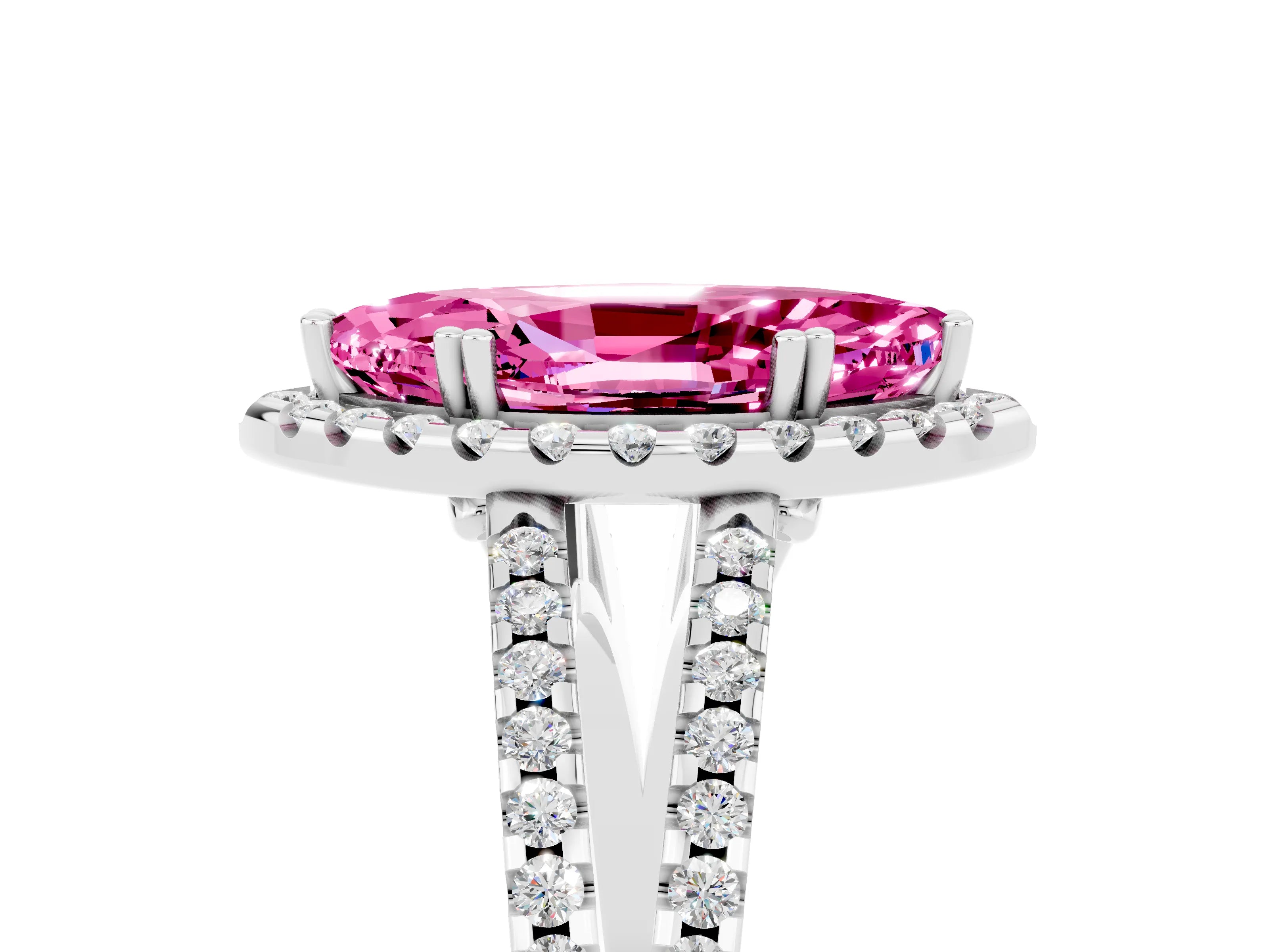 White gold Marquise Cut Pink Sapphire Halo Split Shank Engagement Ring_17