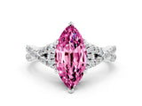White gold Marquise Cut Pink Sapphire  Halo Twist Band Solitaire Prong Setting Ring_24
