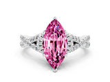 White gold Marquise Cut Pink Sapphire Halo Twist Band Solitaire Prong Setting Ring_24